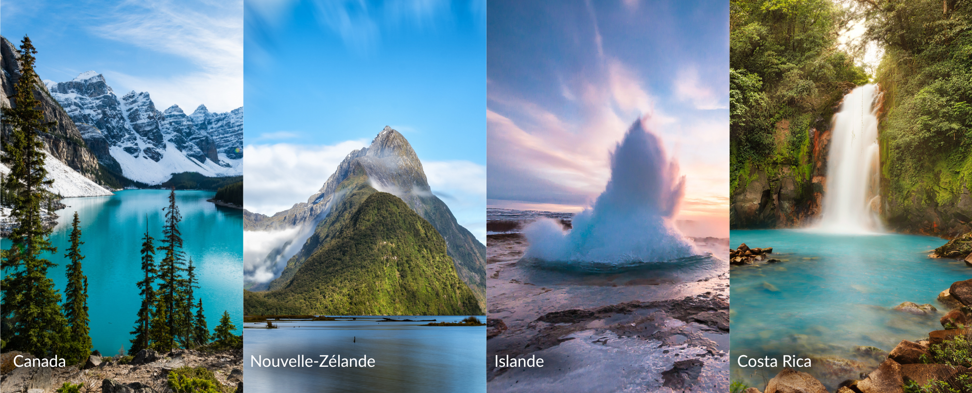 Paysages naturels du Canada, de la Nouvelle-Zélande, de l’Islande et du Costa Rica